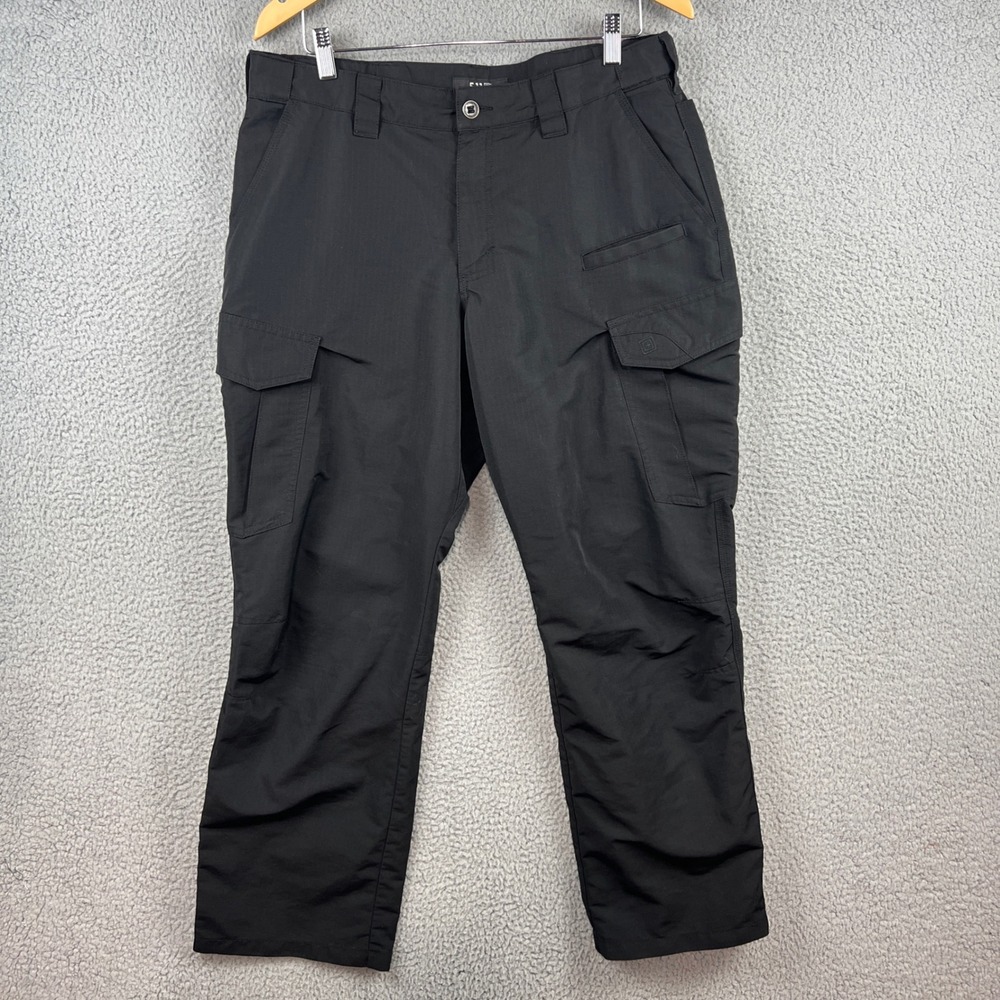 5.11 Tactical Fast-Tac Cargo Pants Mens 36x30 Black Ripstop Work Trousers 74439